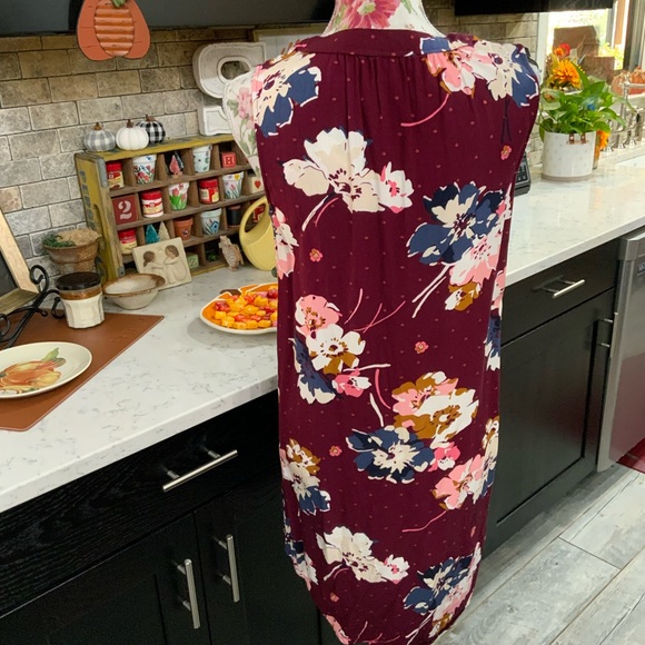 Old Navy Womens Small Dress Shift Burgundy Floral Print V Neck Tie Neckline - Picture 5 of 12